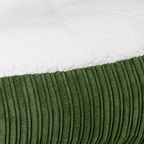 Sloucher Medium Dog Bed - Sherpa & Cord Forest Green 03