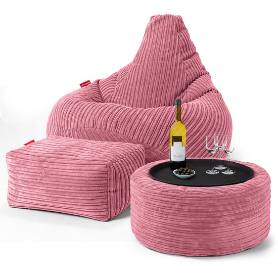 Highback Bean Bag Chair - Cord Coral Pink 03