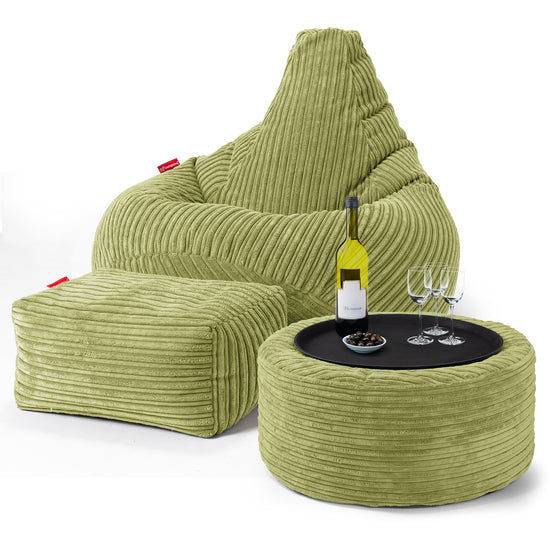 Highback Bean Bag Chair - Cord Lime Green 03