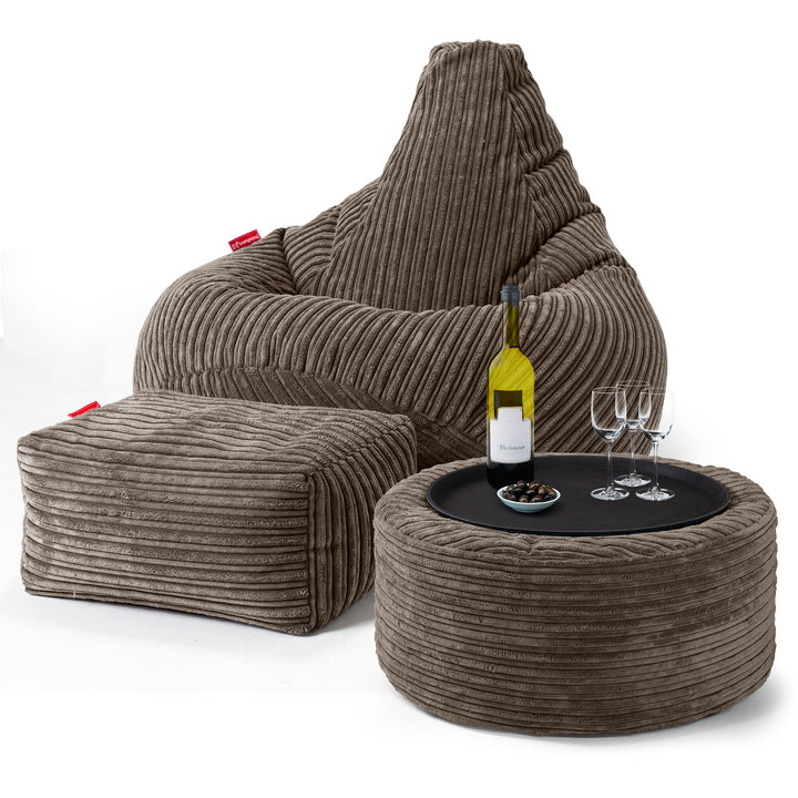 Highback Bean Bag Chair - Cord Mocha Brown 03