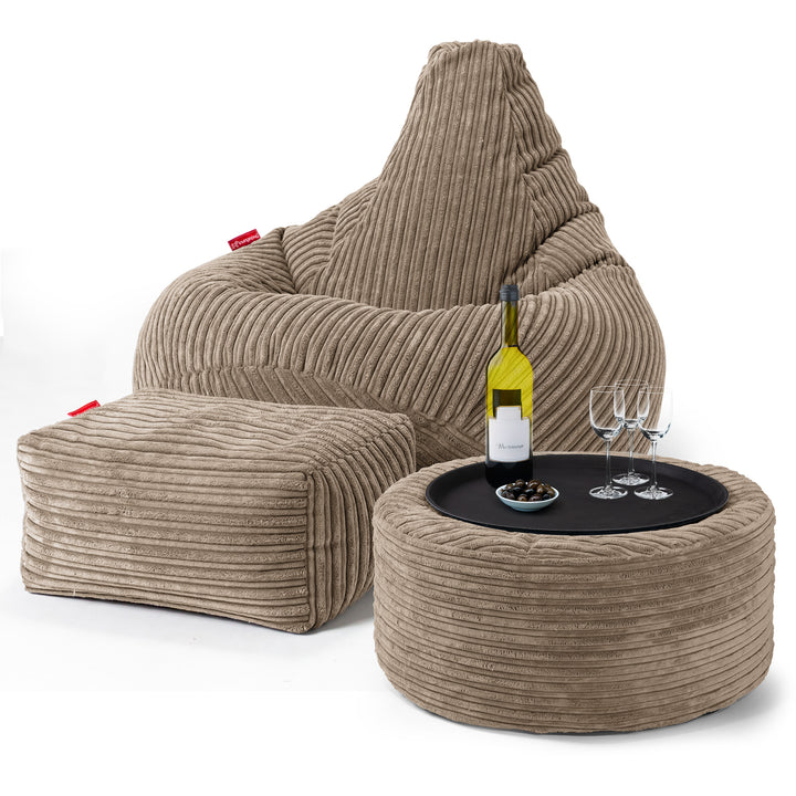 Highback Bean Bag Chair - Cord Sand 03