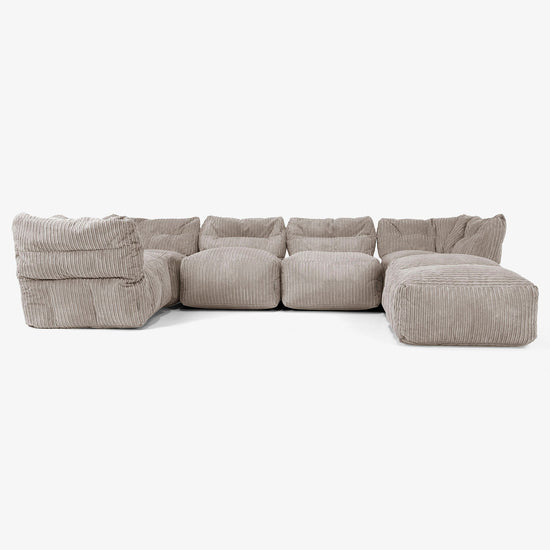 5 Piece Closed Chaise Modular Sofa Set - Cord Dovetail Grey 01