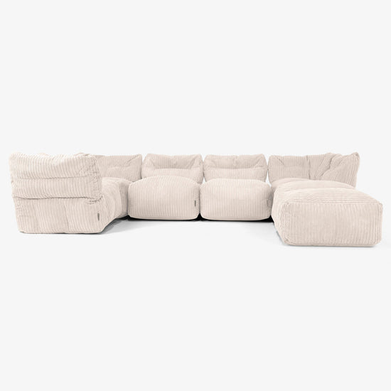 5 Piece Closed Chaise Modular Sofa Set - Cord Ivory 01