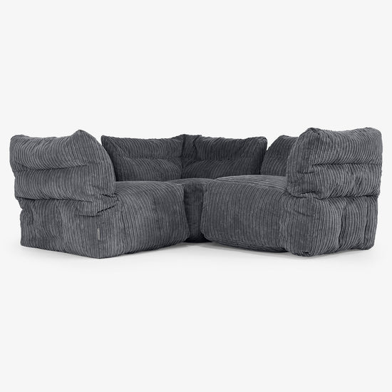 3 Piece Corner Modular Sofa Set - Cord Black 01
