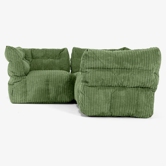3 Piece Corner Modular Sofa Set - Cord Forest Green 02