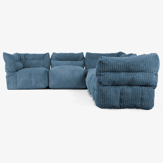 5 Piece Corner Modular Sofa Set - Cord Navy Blue 02