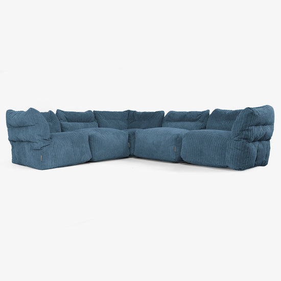 5 Piece Corner Modular Sofa Set - Cord Navy Blue 01
