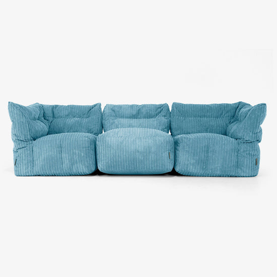 3 Piece Multi Modular Sofa Set - Cord Aegean Blue 01