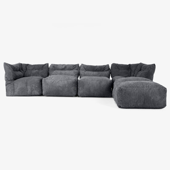 4 Piece Multi Chaise Modular Sofa Set - Cord Black 01