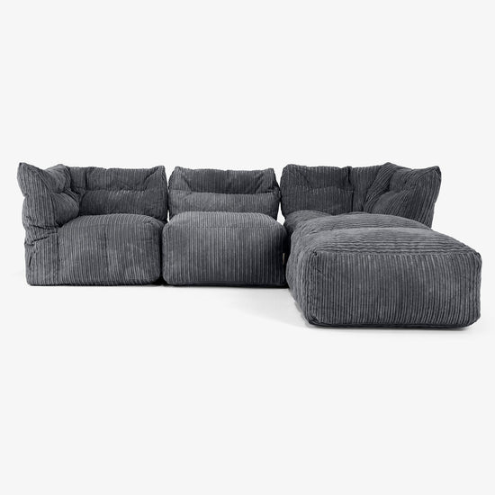 3 Piece Closed Chaise Modular Sofa Set - Cord Black 01