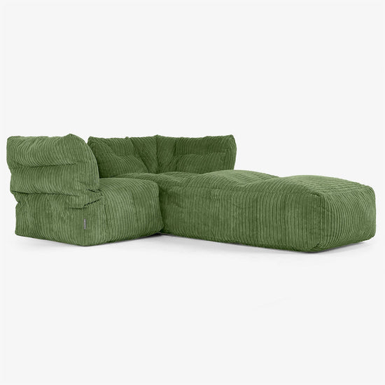 2 Piece Chaise Modular Sofa Set - Cord Forest Green 02