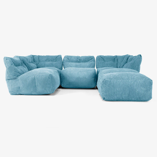 4 Piece Multi Chaise Modular Sofa Set - Cord Aegean Blue 03