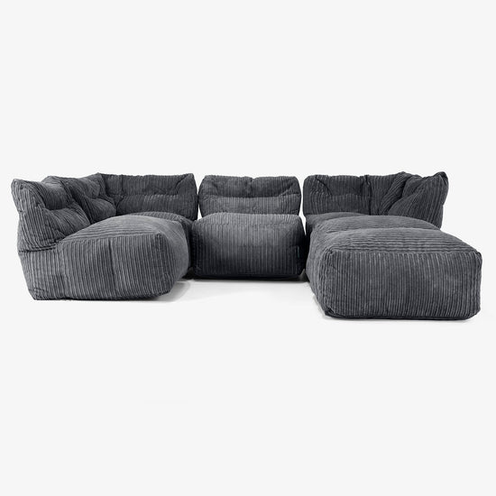 4 Piece Multi Chaise Modular Sofa Set - Cord Black 03