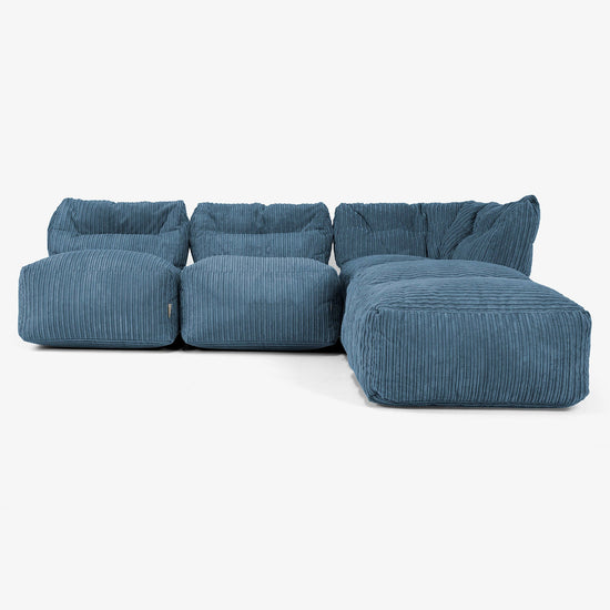 3 Piece Open Chaise Modular Sofa Set - Cord Navy Blue 01