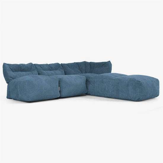 3 Piece Open Chaise Modular Sofa Set - Cord Navy Blue 02