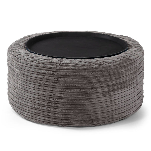 Ottoman Pouf with a Serving Tray - Cord Graphite Grey 01