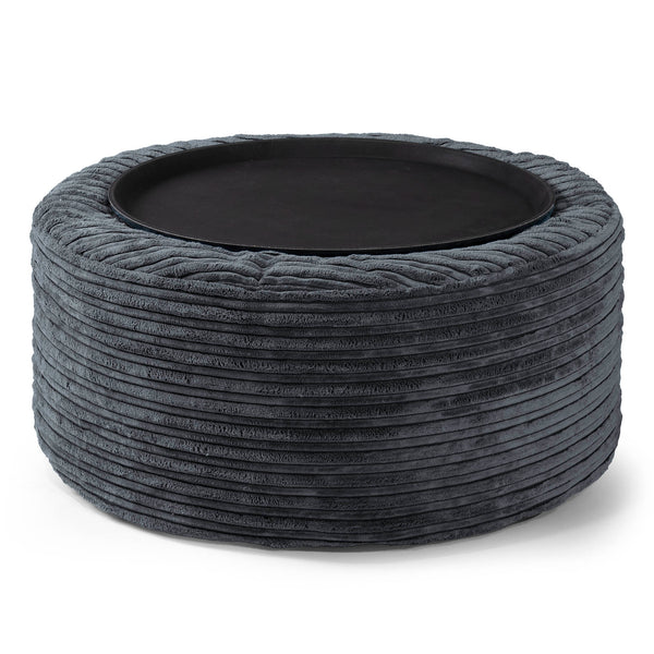 Ottoman Pouf with a Serving Tray - Cord Black 01
