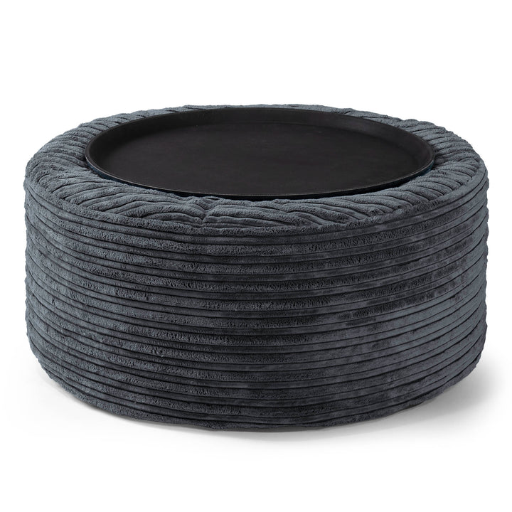 Ottoman Pouf with a Serving Tray - Cord Black 02