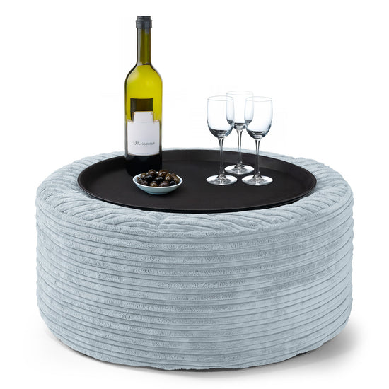 Ottoman Pouf with a Serving Tray - Cord Baby Blue 01