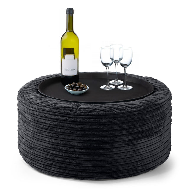 Ottoman Pouf with a Serving Tray - Cord Black 01