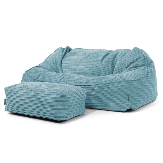 Sloucher Oversized Bean Bag Sofa - Cord Aegean Blue 02