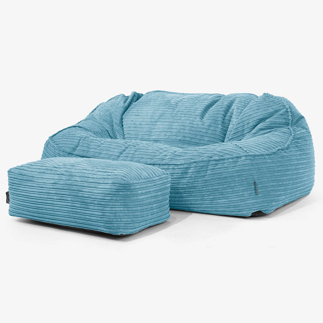 Sloucher Oversized Bean Bag Sofa - Cord Aegean Blue 02