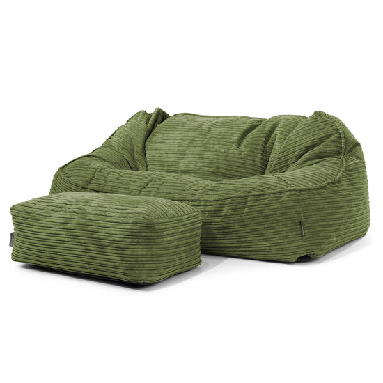 Sloucher Oversized Bean Bag Sofa - Cord Forest Green 02