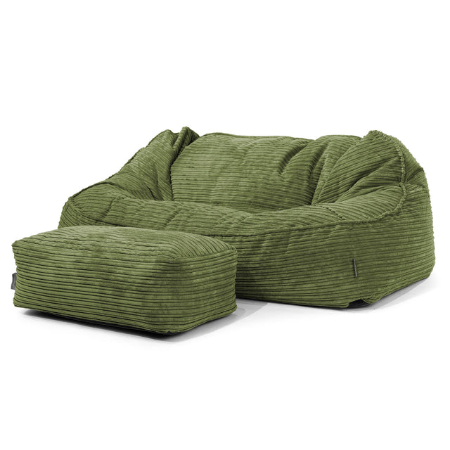 Sloucher Oversized Bean Bag Sofa - Cord Forest Green 02