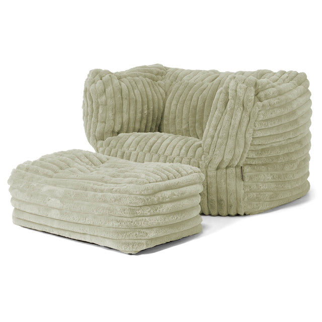 Albert Bean Bag Armchair - Ultra Plush Cord Sage Green 02