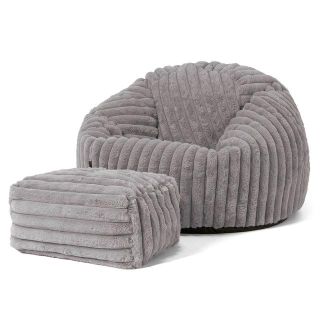Classic Bean Bag Chair - Ultra Plush Cord Grey 02