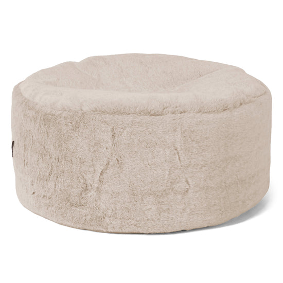 Large Round Footstool - Fluffy Faux Fur Rabbit Golden Brown 01