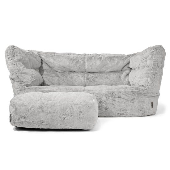 Louis 2 Seater Sofa Bean Bag - Fluffy Faux Fur Rabbit Light Grey 02