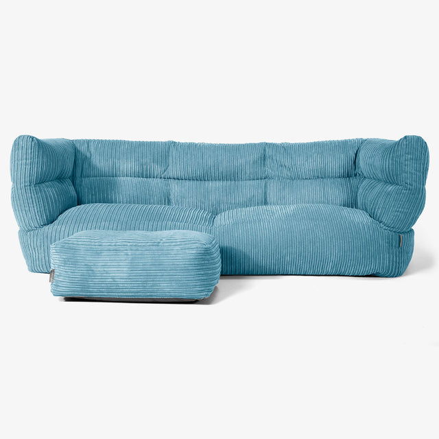 Louis 3 Seater Sofa Bean Bag - Cord Aegean Blue 02