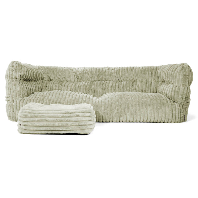 Louis 3 Seater Sofa Bean Bag - Ultra Plush Cord Sage Green 02