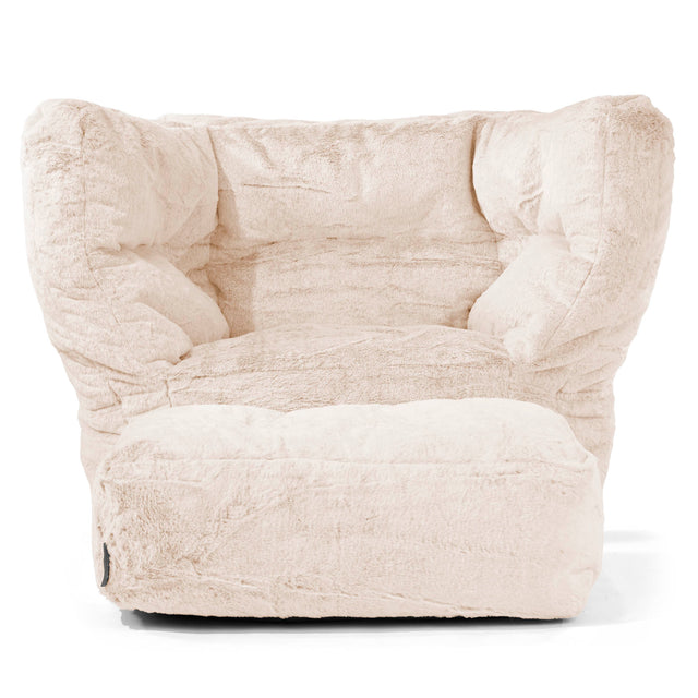 Louis Armchair Bean Bag - Fluffy Faux Fur Rabbit White 02