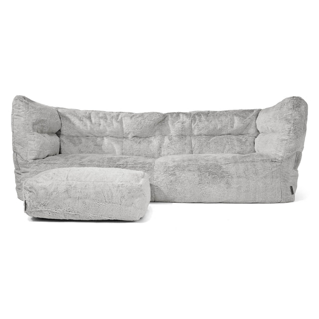 The 3 Seater Albert Sofa Bean Bag 2.0 - Fluffy Faux Fur Rabbit Light Grey 02