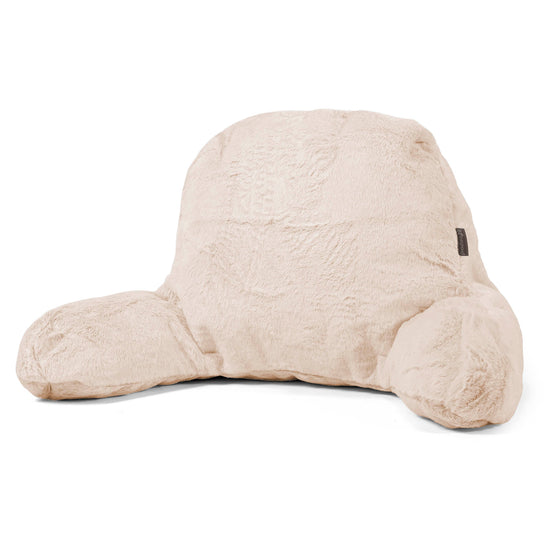 High Back Support Cuddle Cushion - Faux Rabbit Fur White 01
