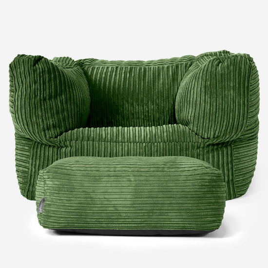 Albert Bean Bag Armchair - Cord Forest Green 02