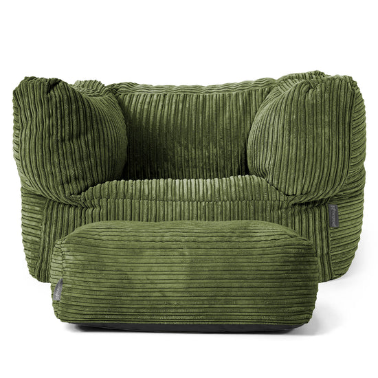Albert Bean Bag Armchair - Cord Forest Green 02