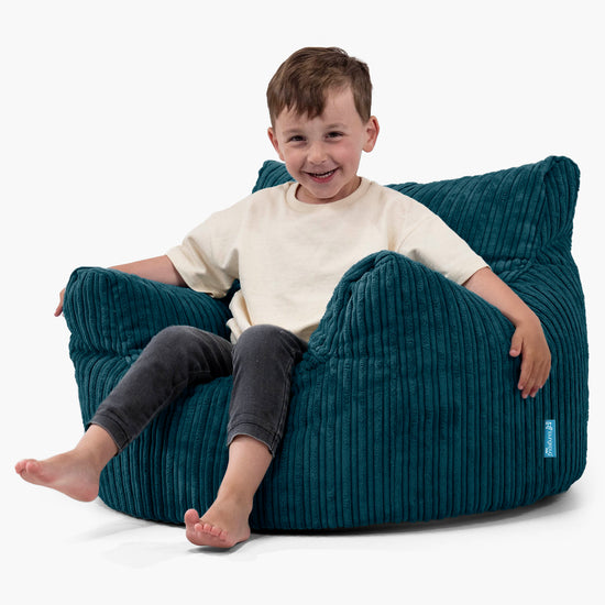 Children's Armchair 3-8 Bean Bag - Cord Teal Blue 02