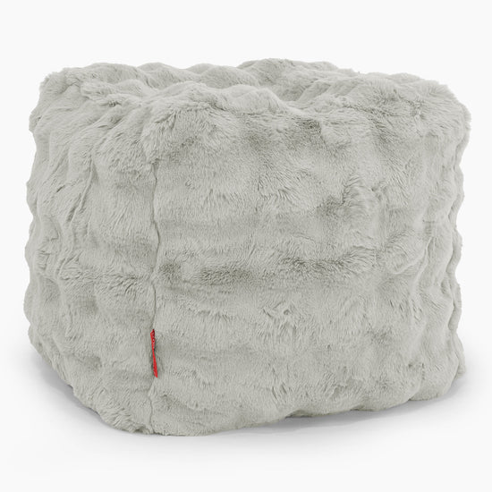 Cube Footstool Pouffe - Bubble Faux Fur Sage Green 01