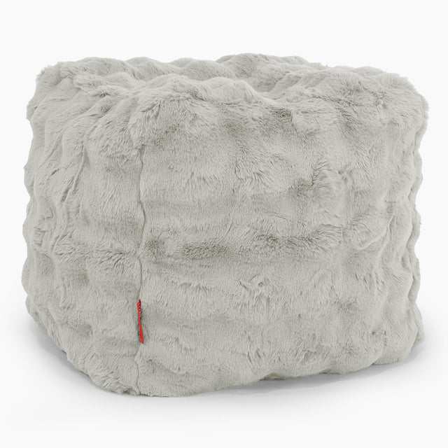 Cube Footstool Pouffe - Bubble Faux Fur Sage Green 01