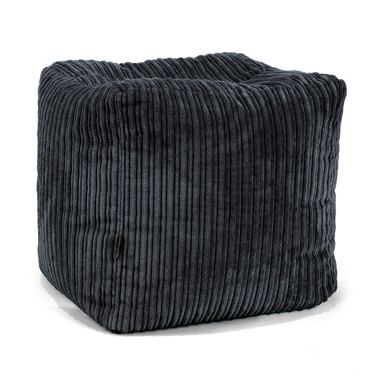 Cube Footstool Pouffe - Cord Black 01