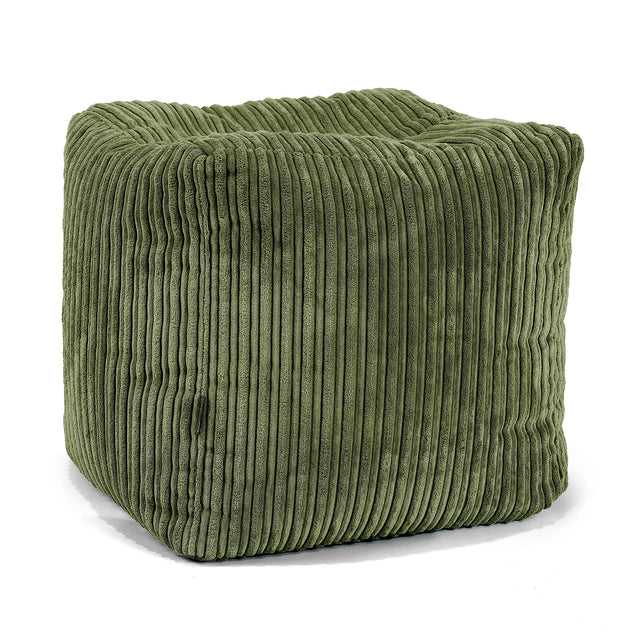Cube Footstool Pouffe - Cord Forest Green 01