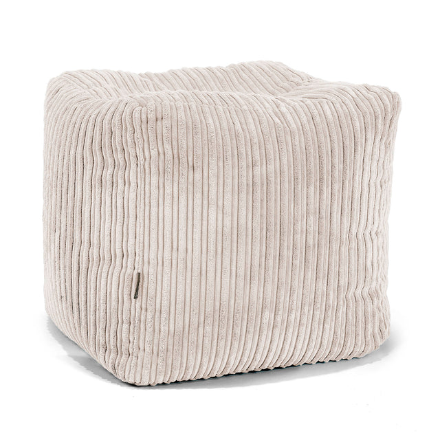 Cube Footstool Pouffe - Cord Ivory 01