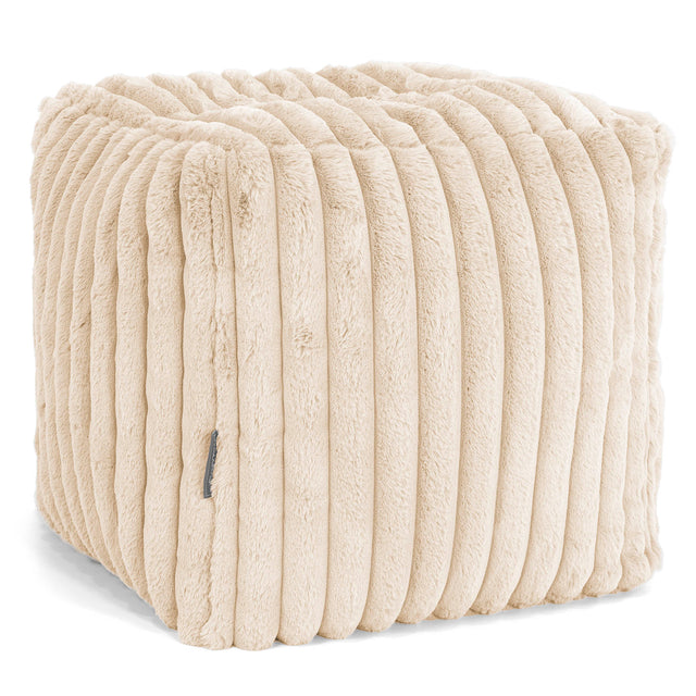 Cube Footstool Pouffe - Ultra Plush Cord Cream 01
