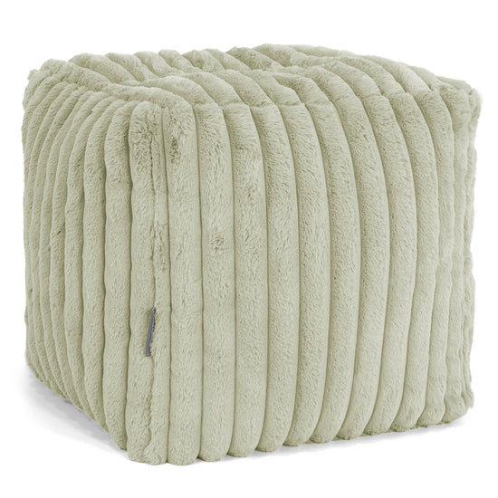 Cube Footstool Pouffe - Ultra Plush Cord Sage Green 01
