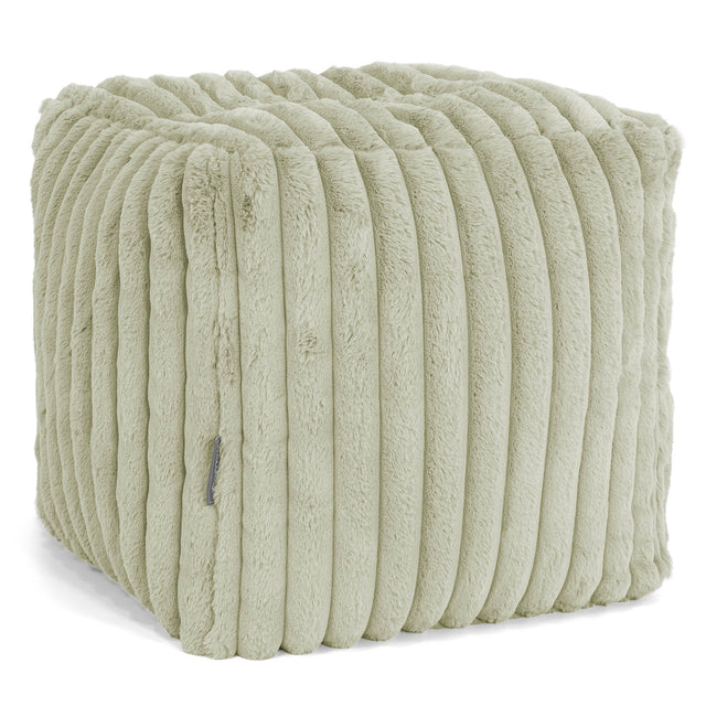 Cube Footstool Pouffe - Ultra Plush Cord Sage Green 01