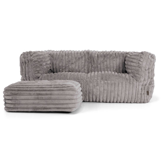 The 2 Seater Albert Sofa Bean Bag - Ultra Plush Cord Grey 02