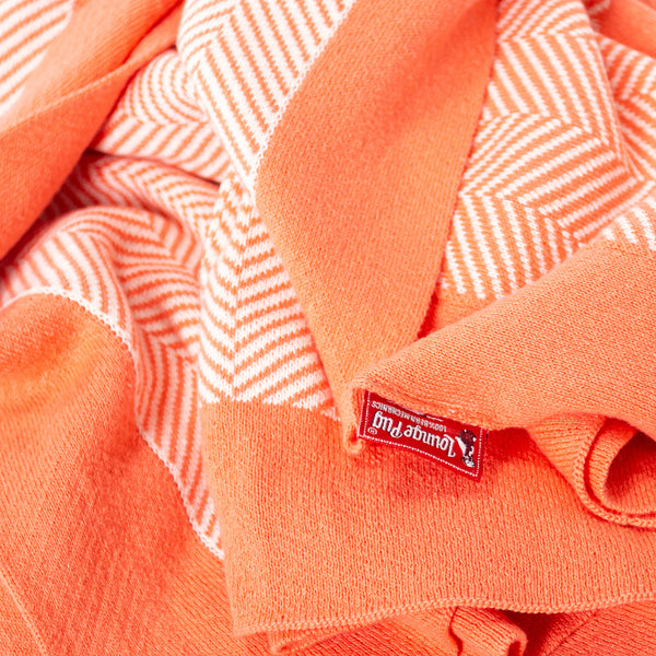 Throw / Blanket - Knitted Herringbone Coral Pink Fabric Close-up Image
